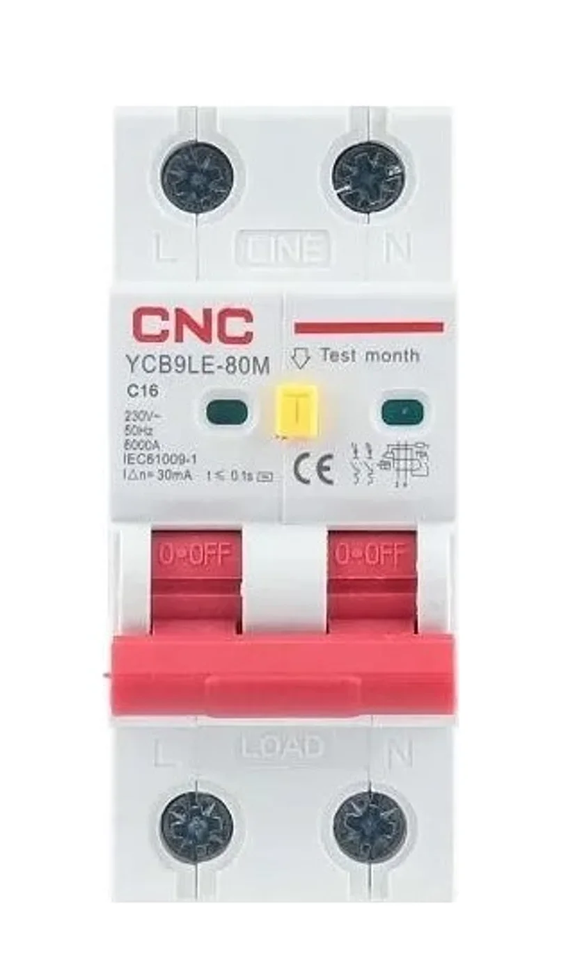 Диференційний автоматичний вимикач CNC YCB9LE-80M 2P C16 6000A 30mA 230V