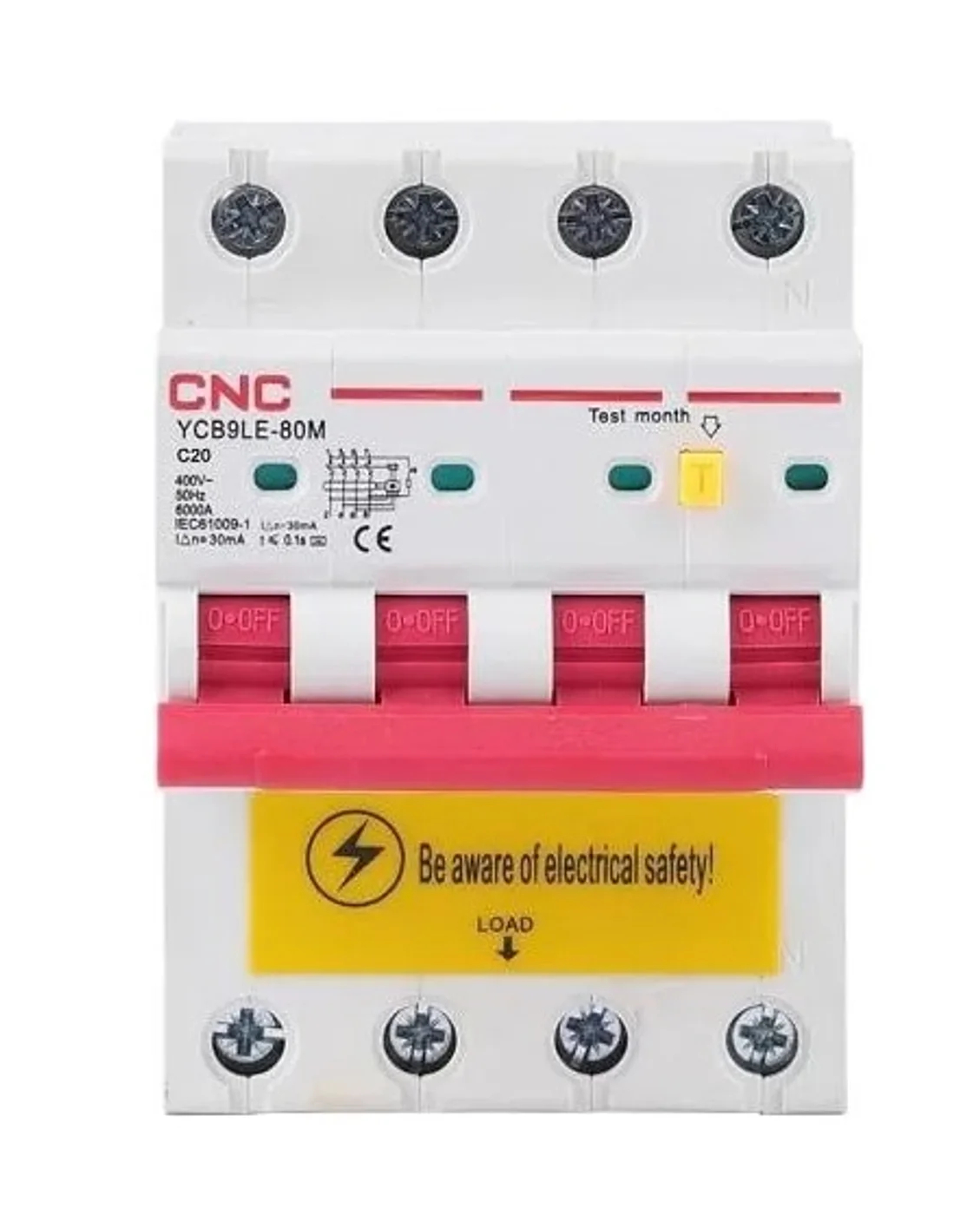 Диференційний автоматичний вимикач CNC YCB9LE-80M 4P C20 6000A 30mA 230V